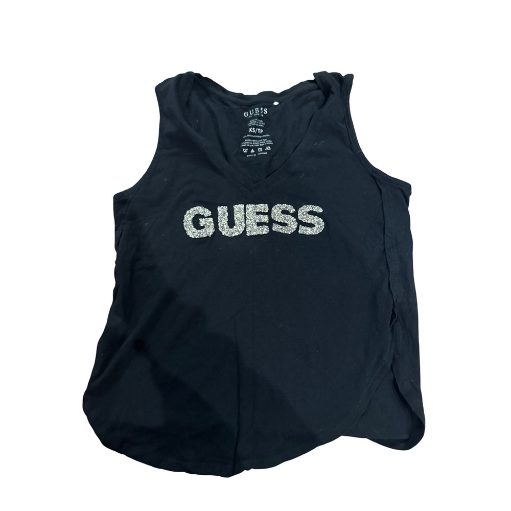Guess Tank Top XS Los Angeles Rhinestone Logo Black Sleeveless